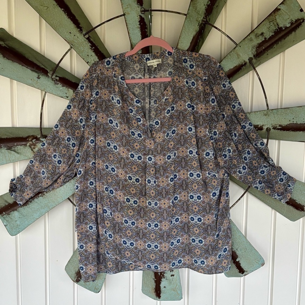 Adrienne Vittadini Floral Blouse - Blue and Brown